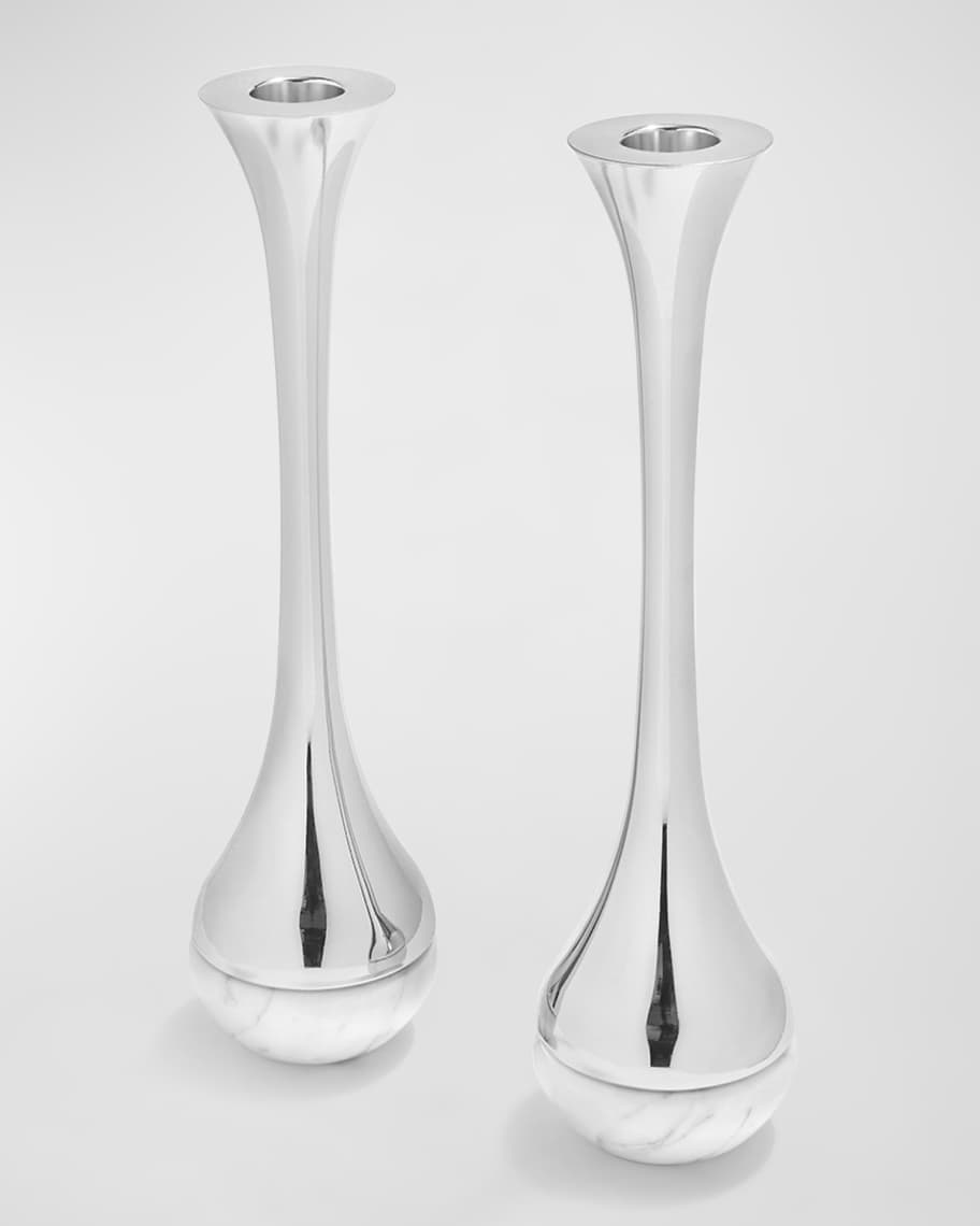 ANNA Marble & Silver Dual Candleholders, Set of 2