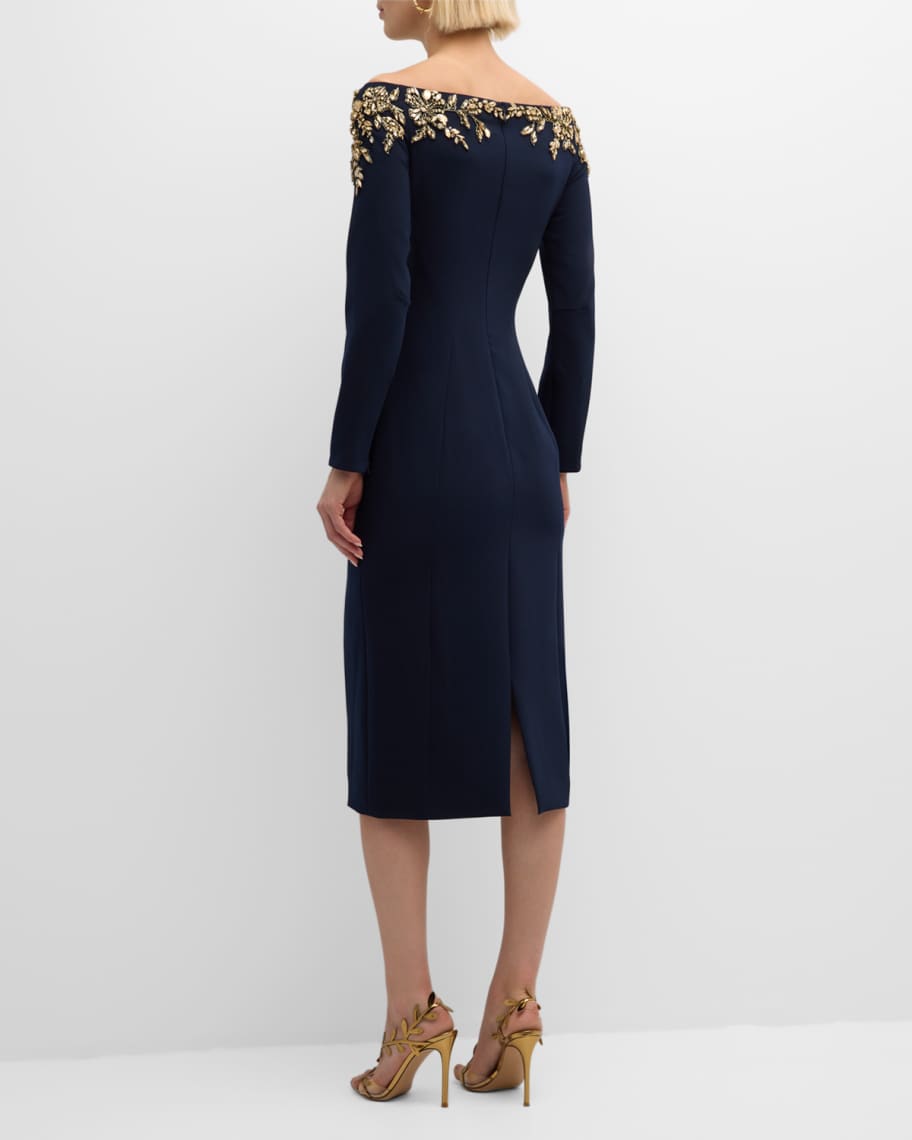 Image 3 of 6: Rosabel Crystal Off-The-Shoulder Long-Sleeve Dress