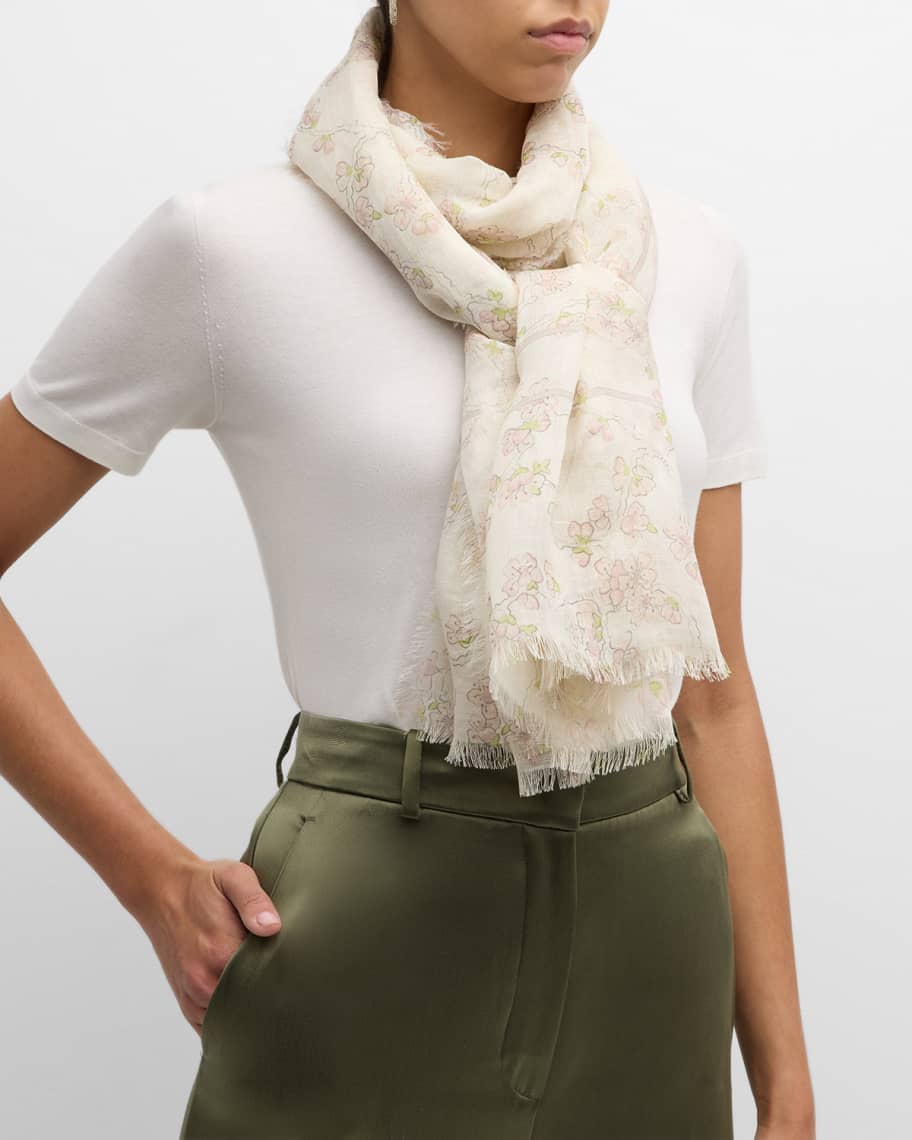 Image 1 of 3: Cherry Blossom Linen & Silk Stole