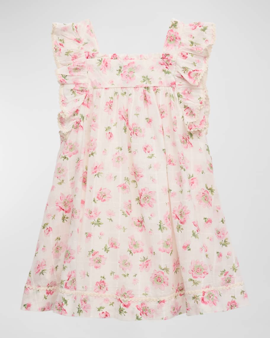 Image 2 of 3: Girl's Floral-Print Ruffle Trim Dress, Size 4-6X
