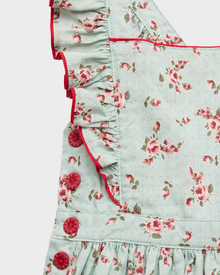 Image 3 of 3: Girl's Cotton Linen Floral Dress, Size 2-6X