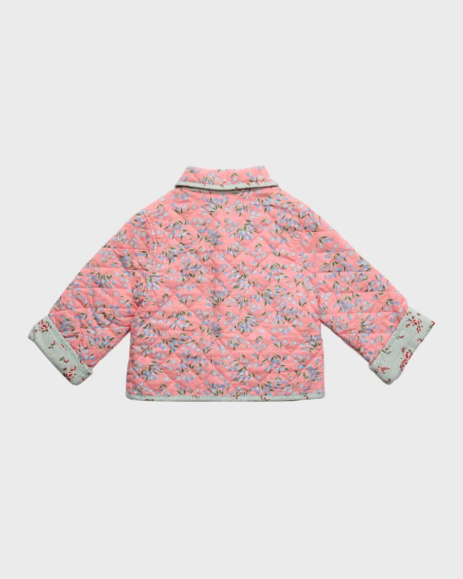 Image 2 of 4: Girl's Reversible Quilted Cotton Linen Jacket, Size 2-6X