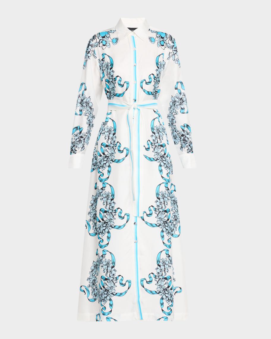 cobalt blue one shoulder dress One Shoulder Jacquard Mermaid Gown With Drape Detail In Cobalt Teal