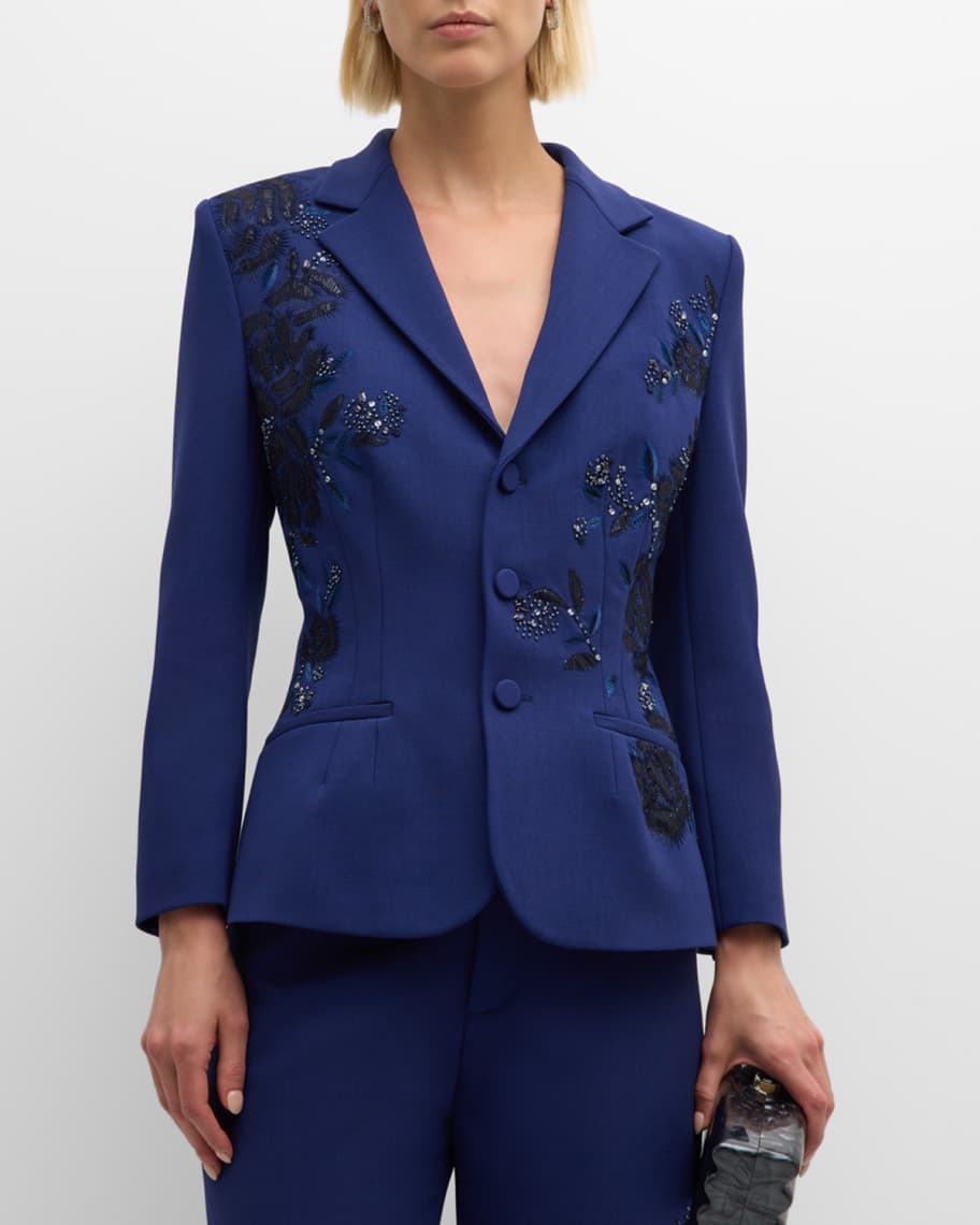 Image 1 of 6: Penney Crystal Embroidered Single-Breasted Blazer Jacket