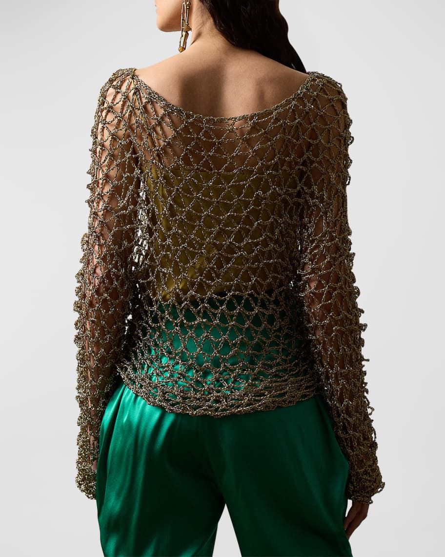 Image 3 of 5: Metallic Hand-Crocheted Boatneck Sweater