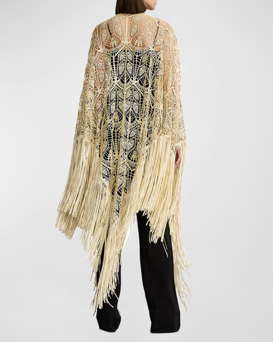 Image 3 of 5: Annisten Fringe-Trim Lambskin Shawl