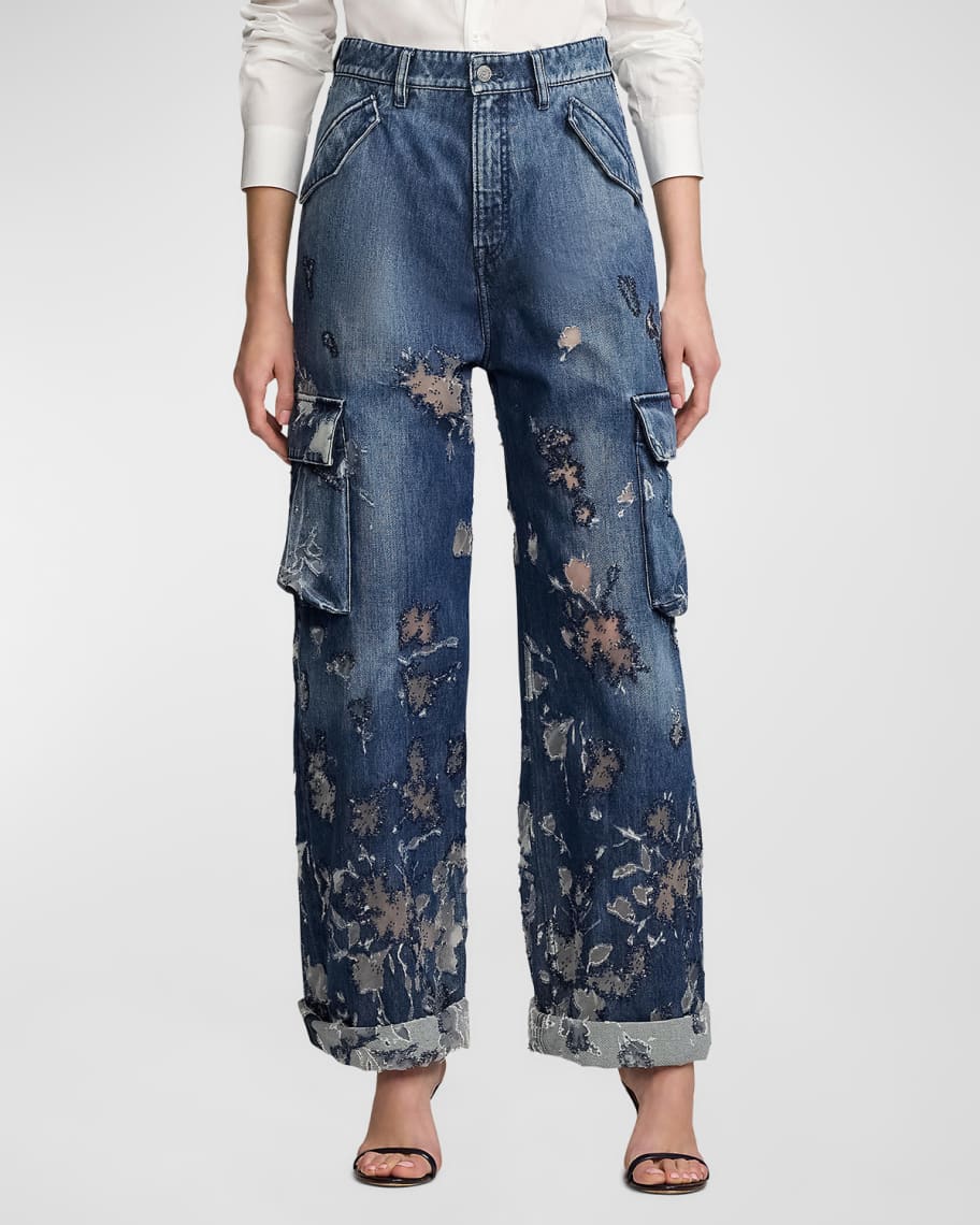 Image 2 of 5: Berke Embellished Wide-Leg Cargo Jeans