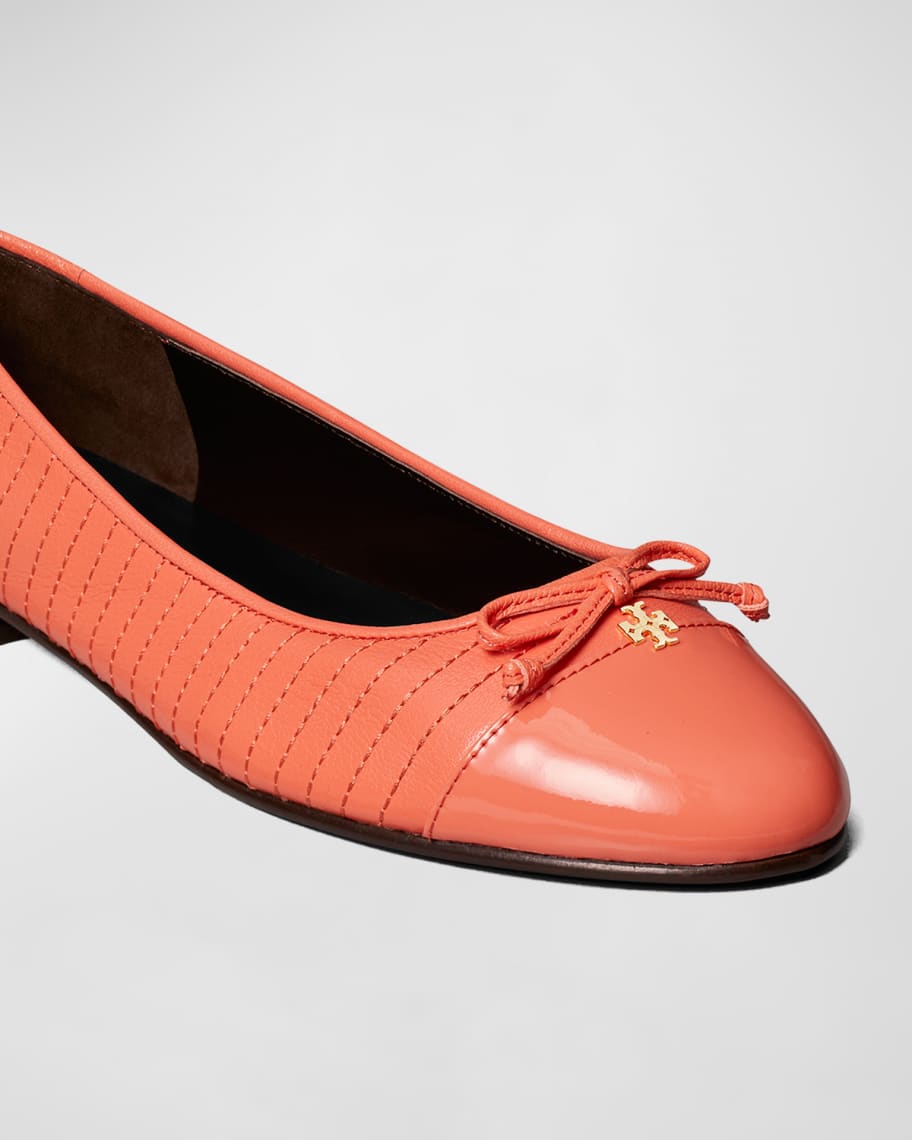 Image 2 of 4: Quilted Cap-Toe Bow Ballerina Flats