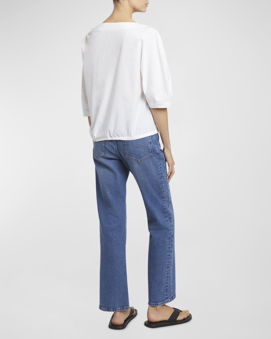 Image 3 of 6: Addison Puff-Sleeve Washed Poplin Top