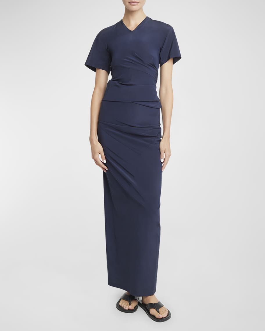 Image 2 of 6: Sidney Ruched Slim Self-Tie Silk Dress