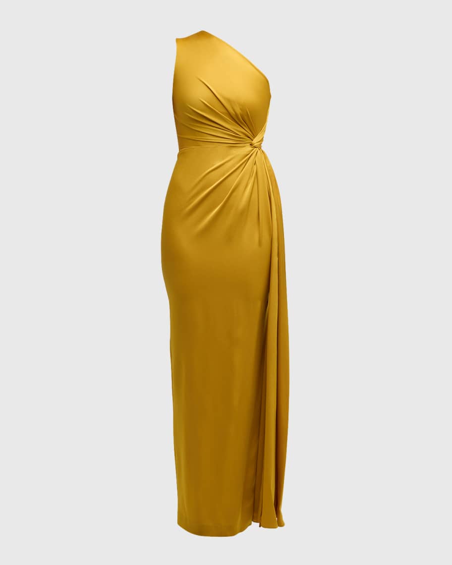 Alex Perry One-Shoulder Twisted Satin Crepe Column Gown
