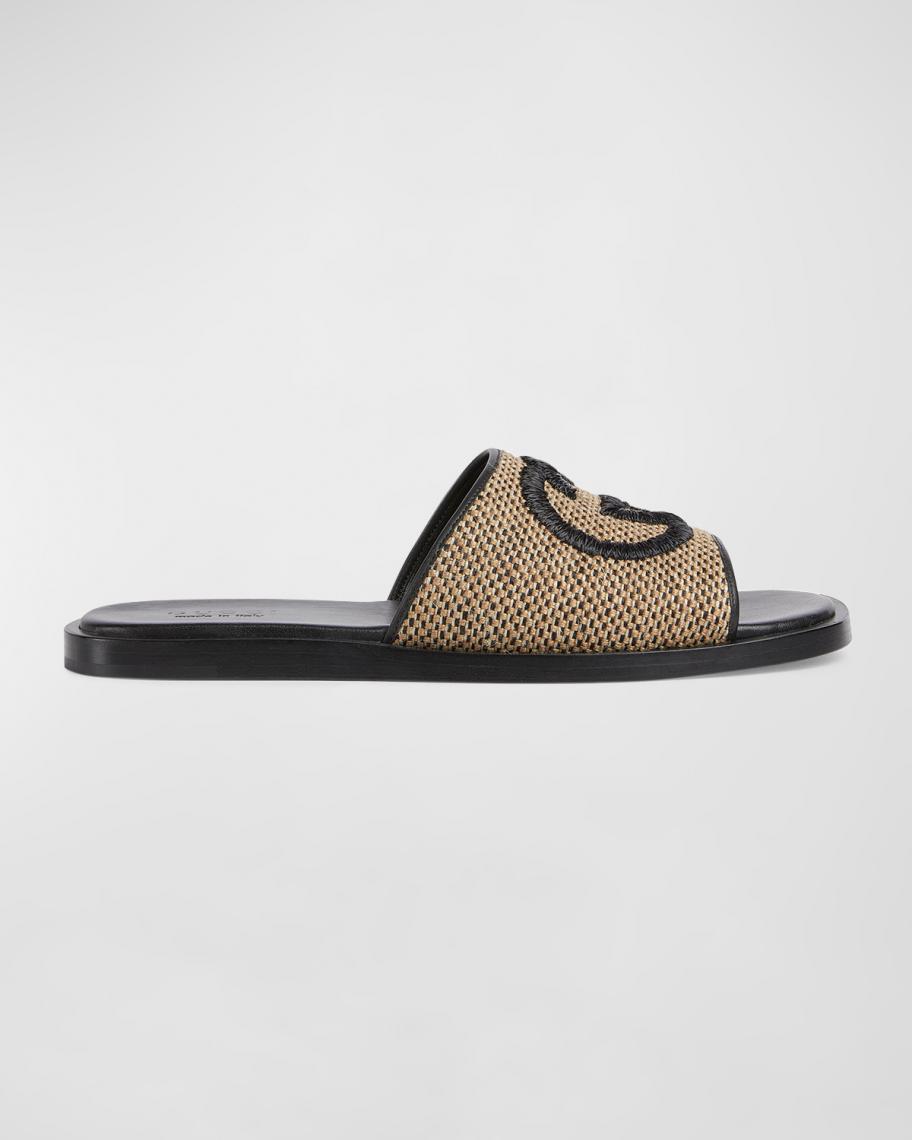 Gucci Men's Interlocking G Leather Slide Sandals | Neiman Marcus