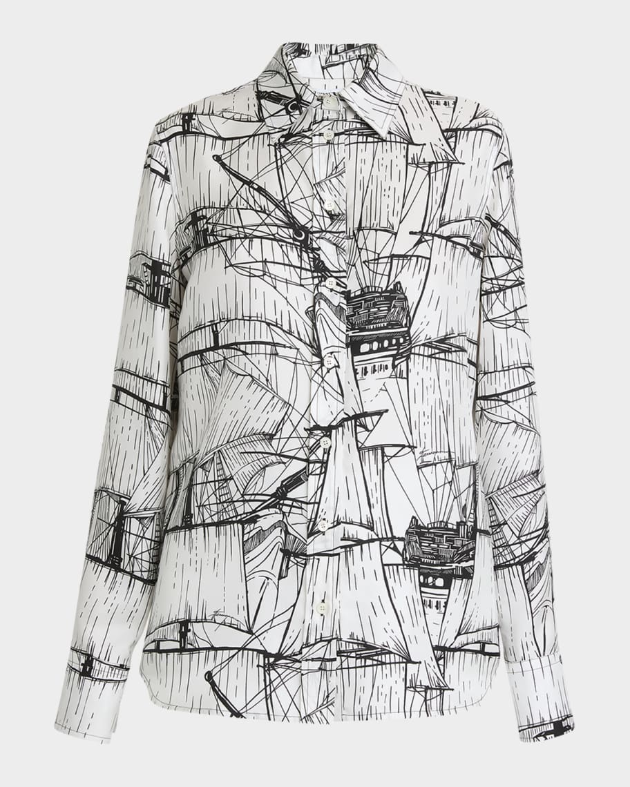 Ferragamo Nautical Printed Silk Blouse
