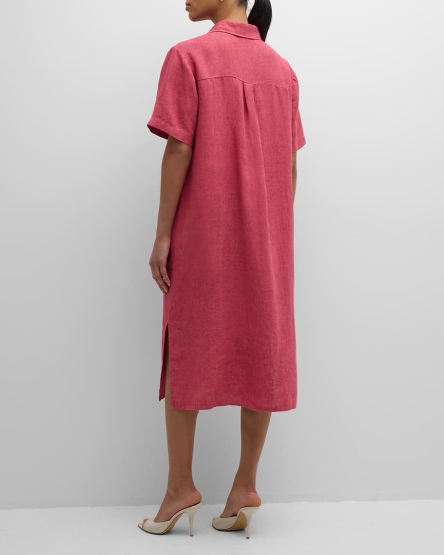 Image 3 of 6: Side-Slit Organic Linen Midi Shirtdress