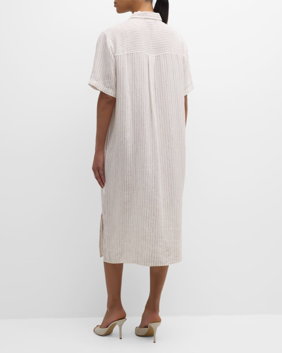 Image 3 of 6: Petite Striped Organic Linen Midi Shirtdress