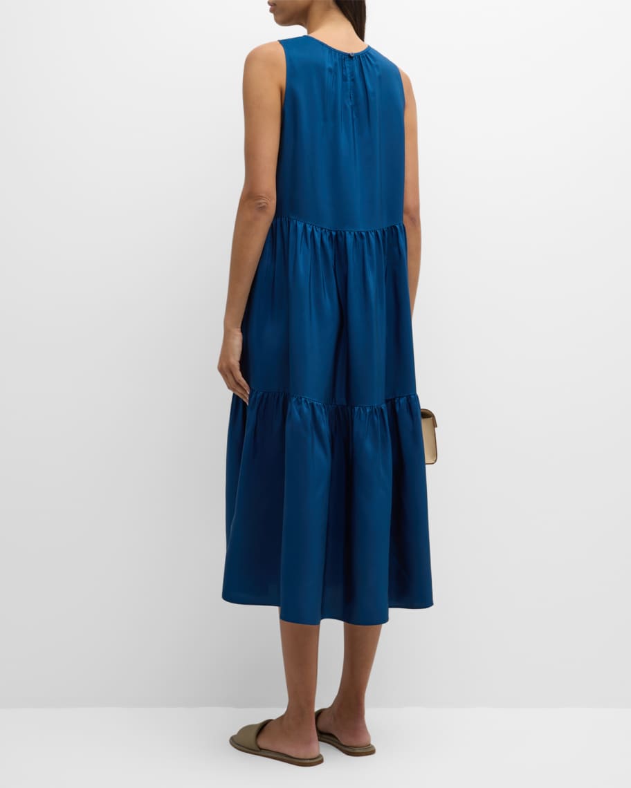 Image 3 of 6: Tiered Sleeveless Washed Silk Midi Dress
