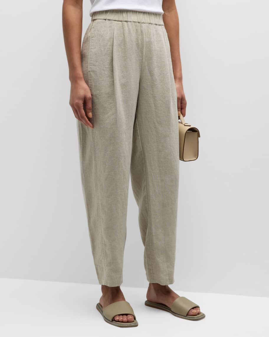 Image 2 of 6: Pleated Organic Linen Ankle Pants
