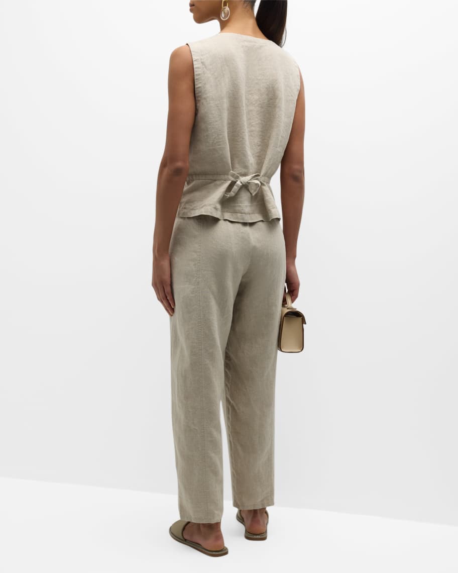 Image 3 of 6: Pleated Organic Linen Ankle Pants