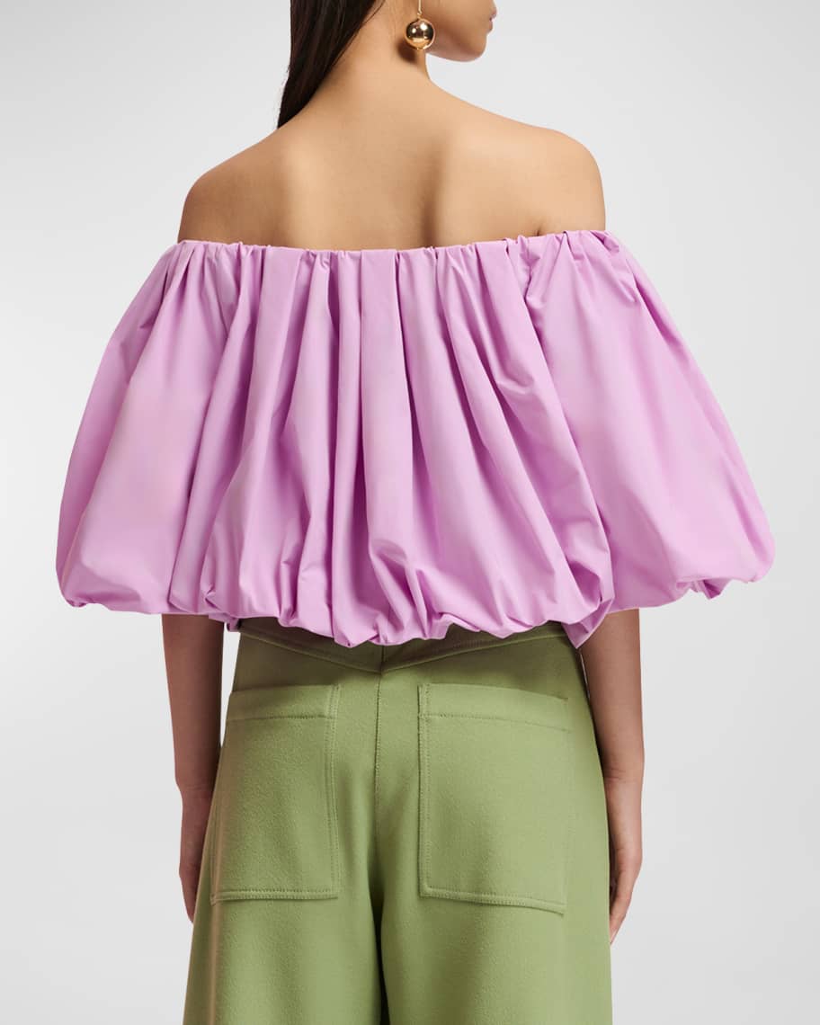 Image 3 of 4: Frenchie Gathered Puff-Sleeve Bodysuit