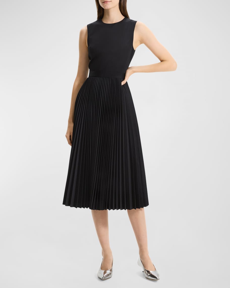 Image 2 of 5: Pleated-Skirt Sleeveless Midi Dress