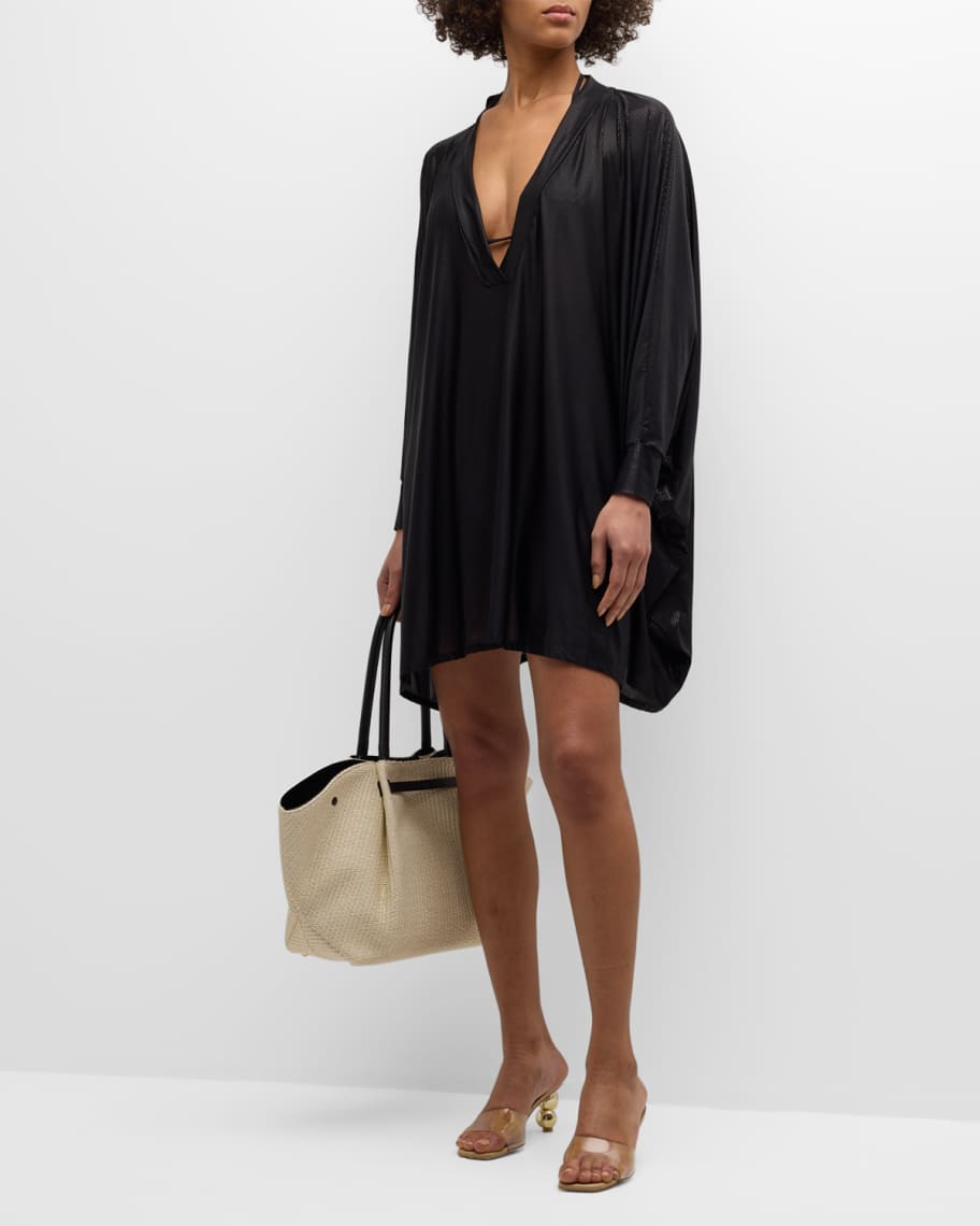 Image 2 of 6: Shiny Jersey Kaftan Mini Dress
