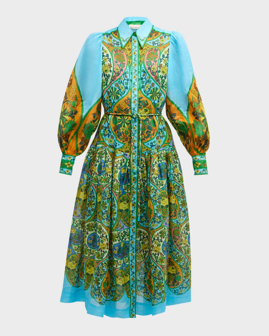 farm rio delicate flower arabesques midi dress Delicate Flower Arabesques Short Sleeve Midi Dress