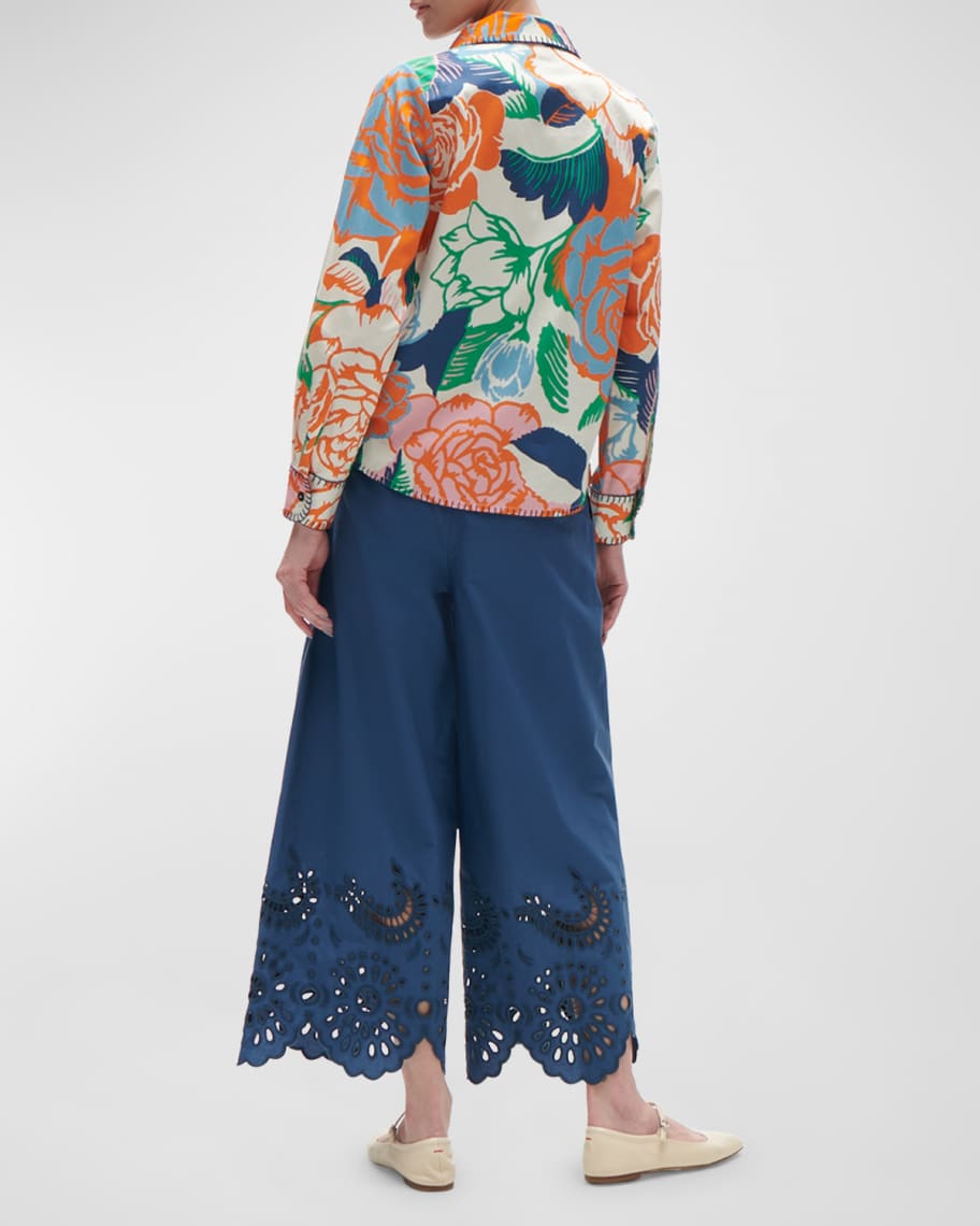 Image 2 of 5: Prudence Floral-Print Blanket-Stitch Collared Top