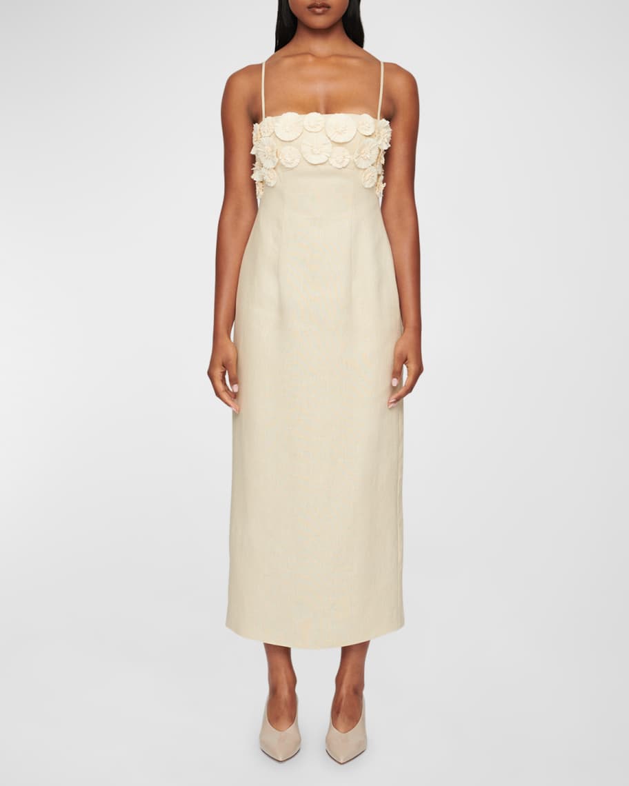 CLEA Delilah Raffia Rosette Midi Dress | Neiman Marcus