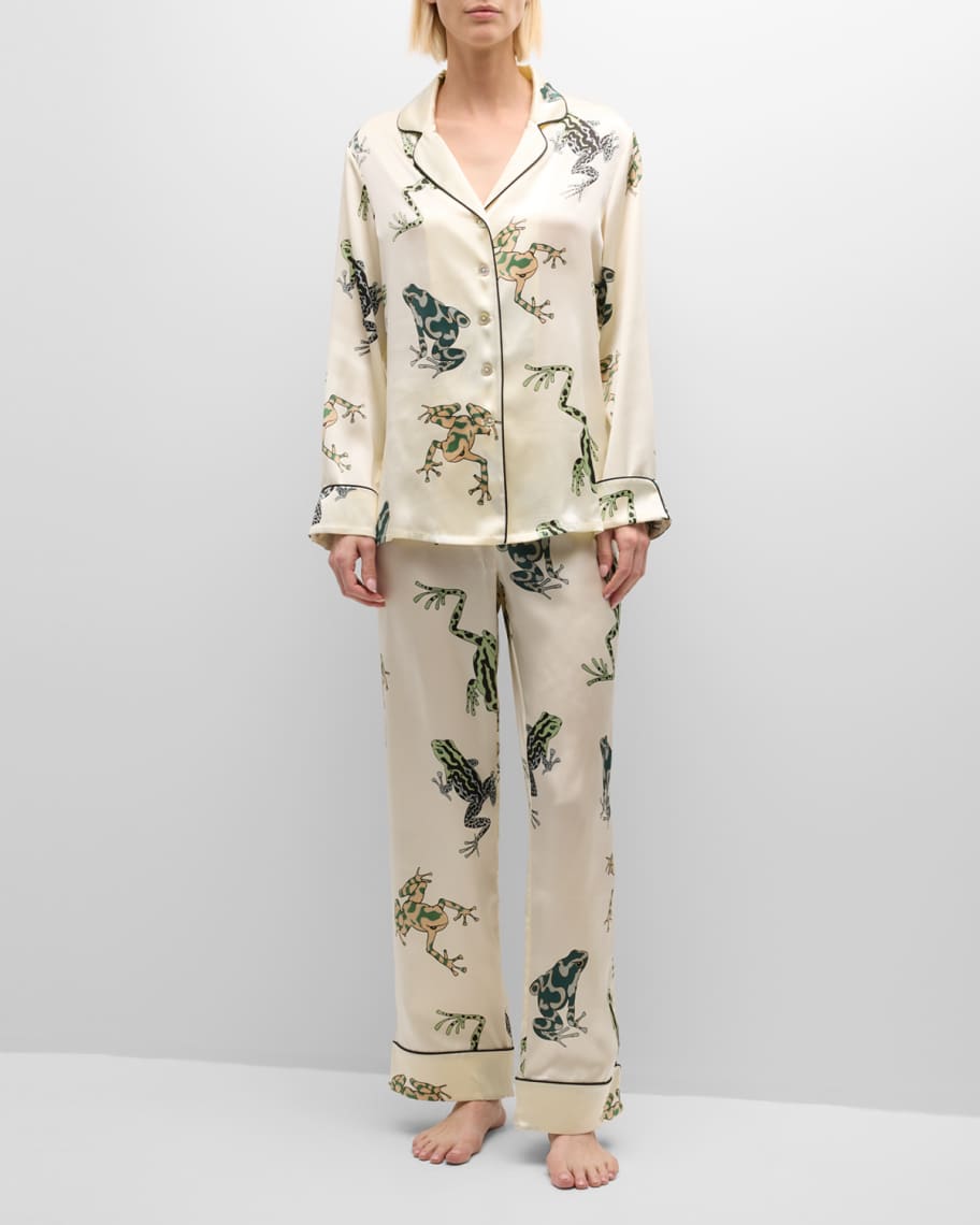 Olivia von Halle Lila Frog-Print Silk Satin Pajama Set