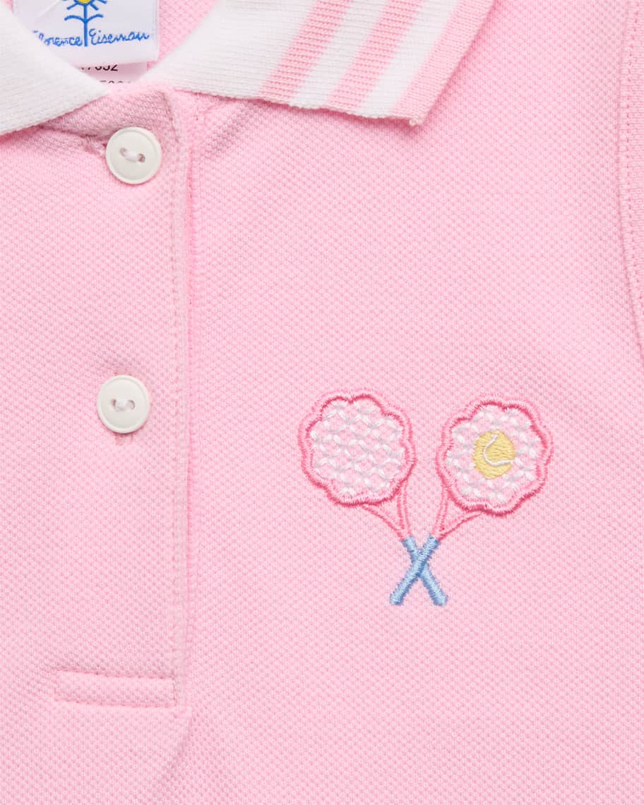 Image 3 of 3: Girl's Pique Knit Sleeveless Dress with Tennis Racquets, Size 2-6