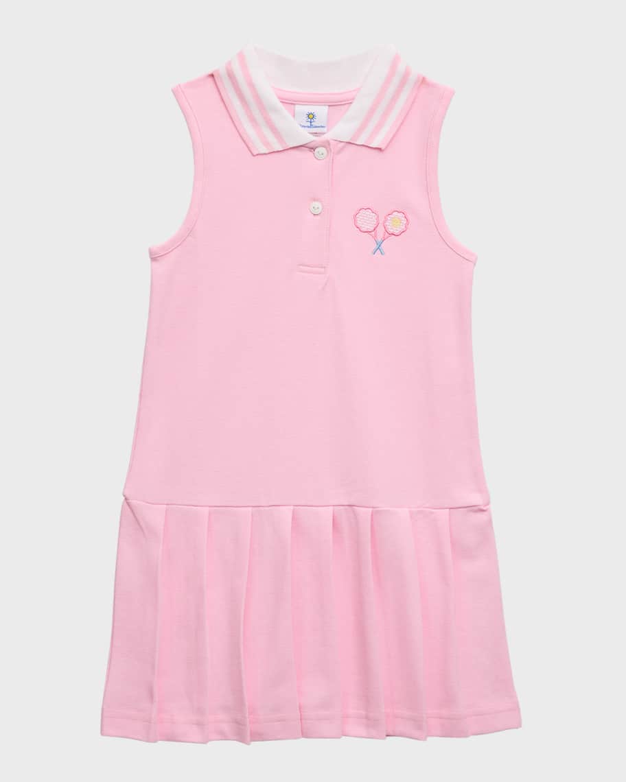 Image 1 of 3: Girl's Pique Knit Sleeveless Dress with Tennis Racquets, Size 2-6