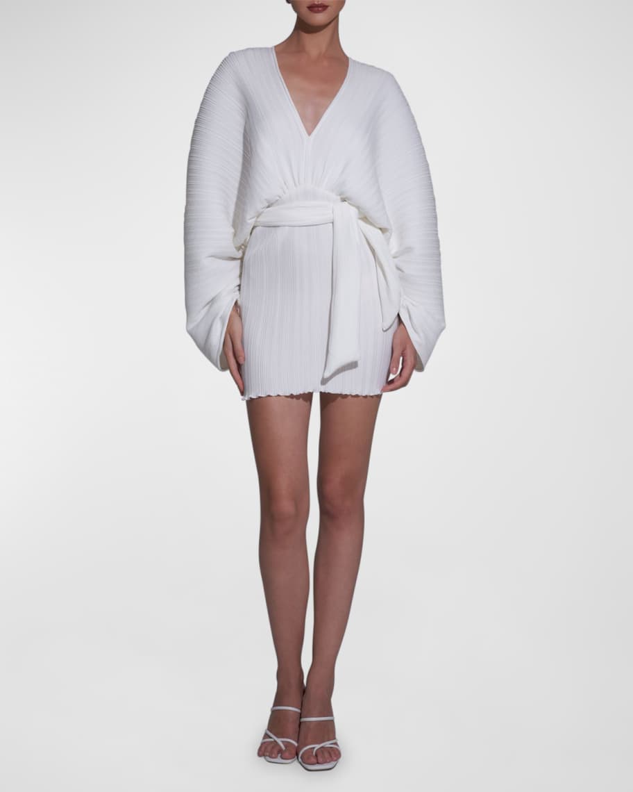 l idée galerie v neck pleated column midi dress L'IDEE Galerie Pleated Crepe V-Neck Mini Dress