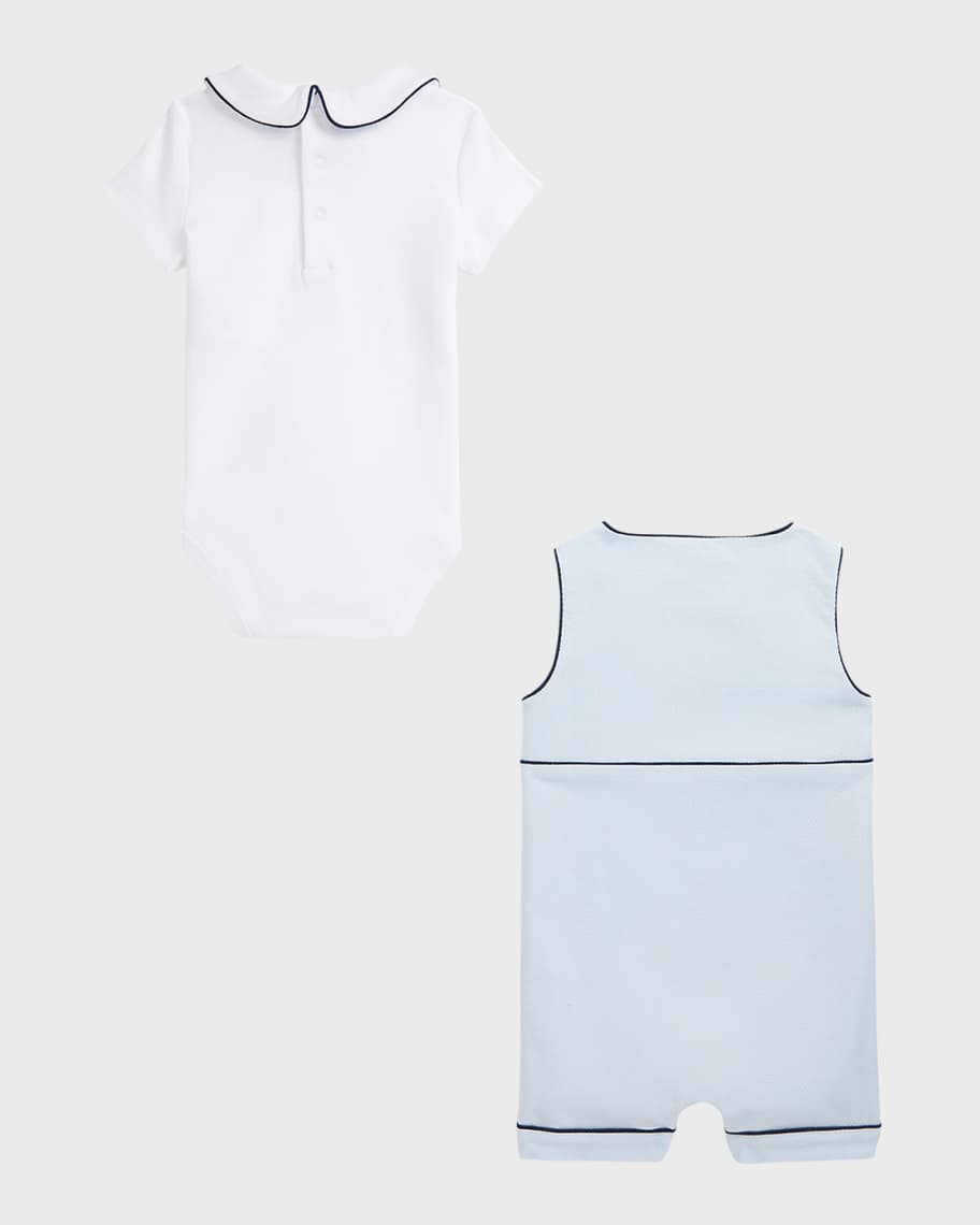 Image 2 of 5: Boy's Pique Pintuck Shortall Set, Size 9M-24M