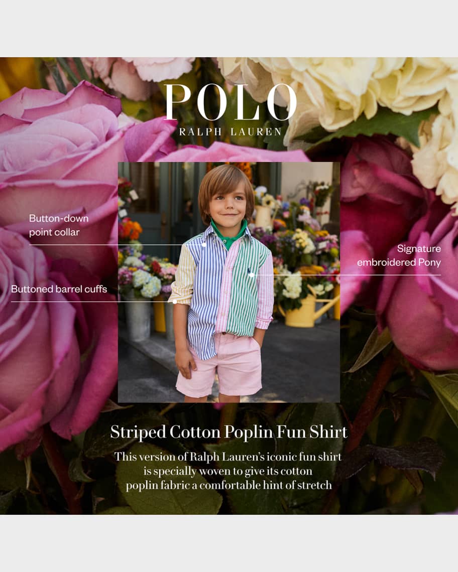 Image 3 of 4: Boy's Multicolor Poplin Stripe Button-Front Sport Shirt, Size 2-5