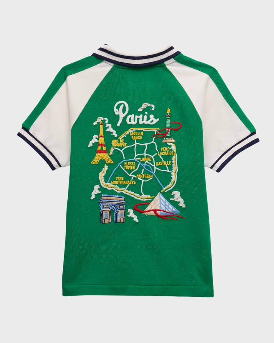 Image 2 of 3: Boy's Map Embroidery Cotton Mesh Short-Sleeve Polo Shirt, Size 2-7