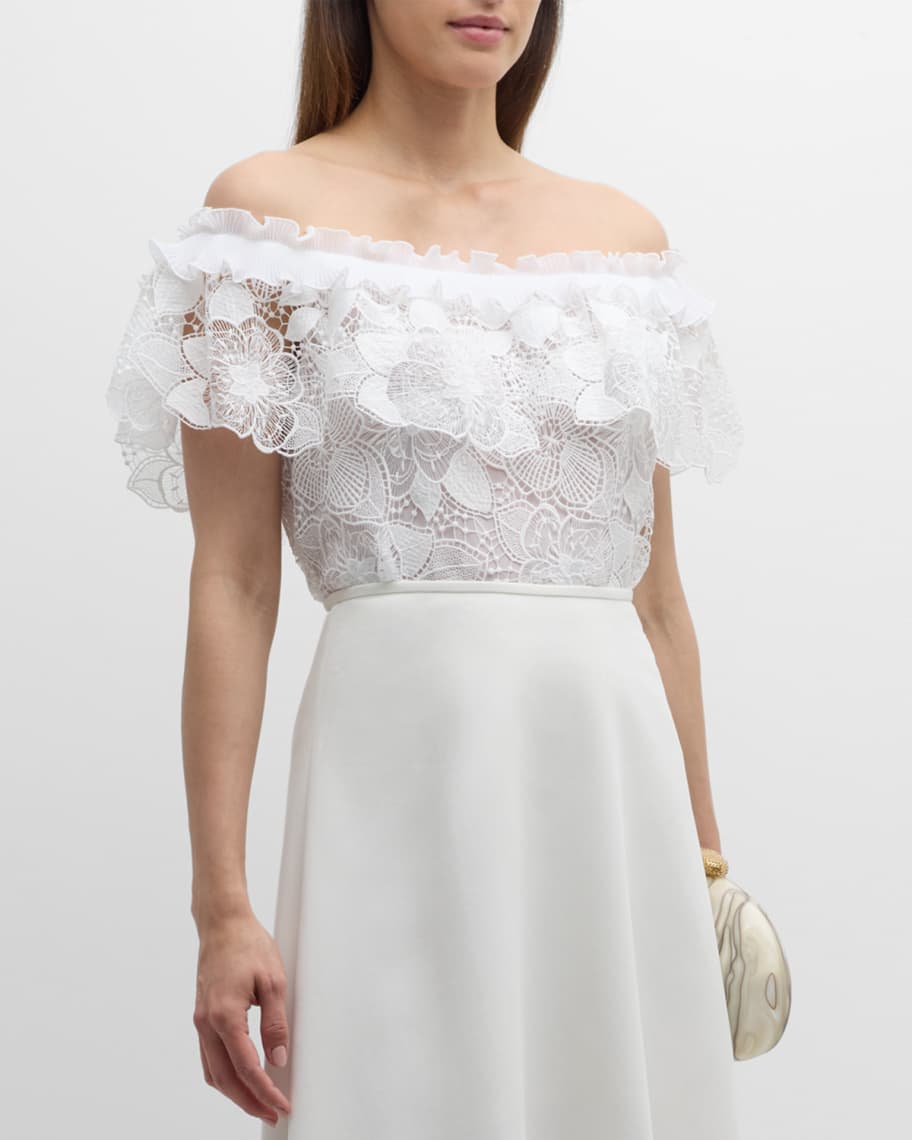 Image 1 of 6: Estrella Floral Lace Off-Shoulder Blouse