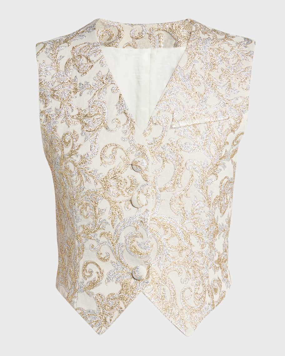 Image 2 of 6: Metallic Brocade Crop Vest