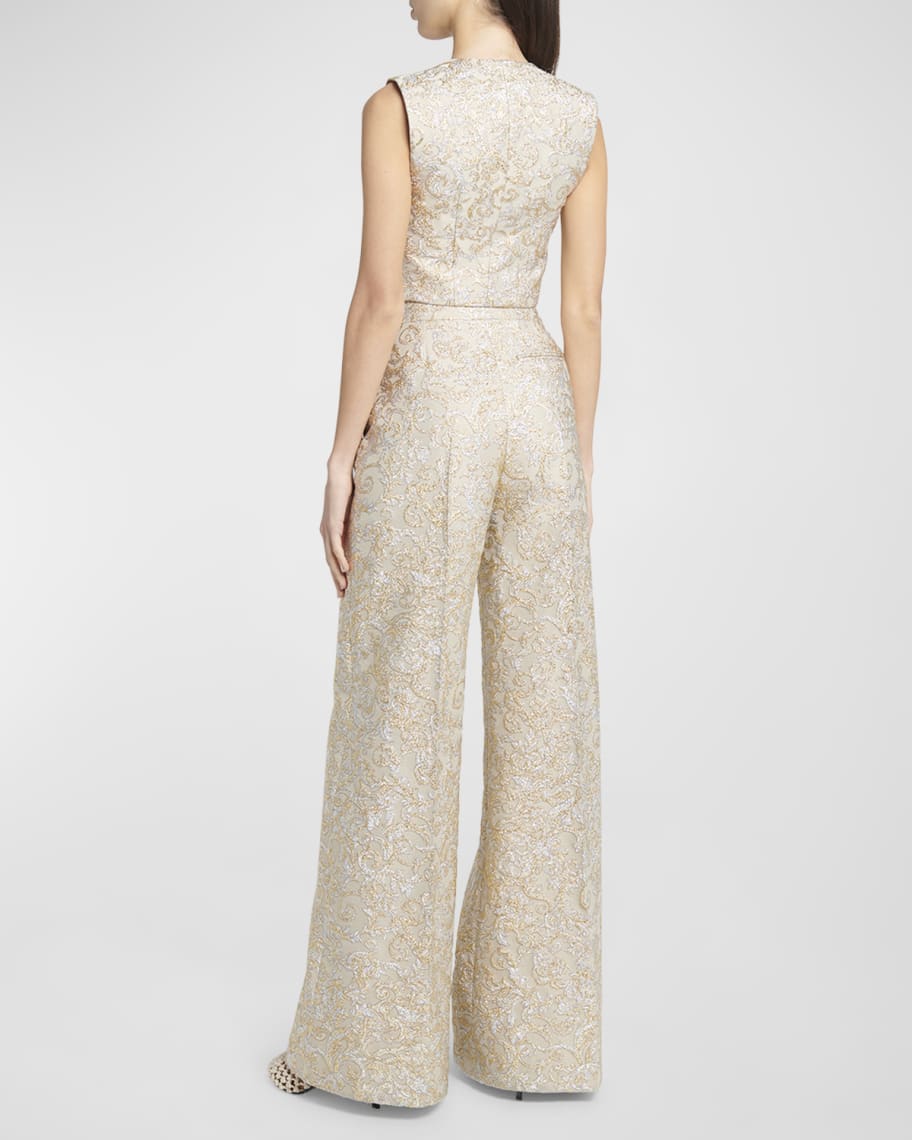 Image 3 of 6: Metallic Brocade Crop Vest