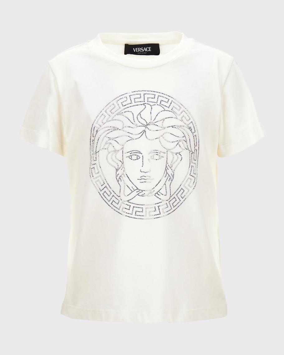 トップス VERSACE La Greca Trim T-shirt Versace Girl's Medusa & Greca Trim Graphic T-Shirt, Size 4-6