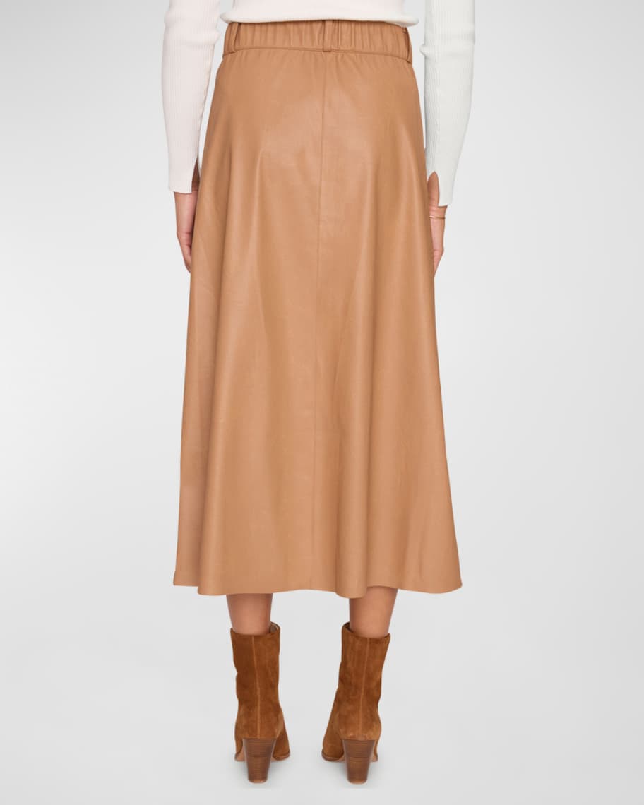 Image 2 of 3: Mica A-Line Vegan Leather Midi Skirt