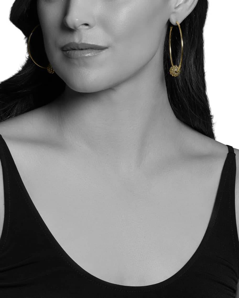 Image 3 of 4: Caviar 18k Gold Hoop Earrings, 50mm