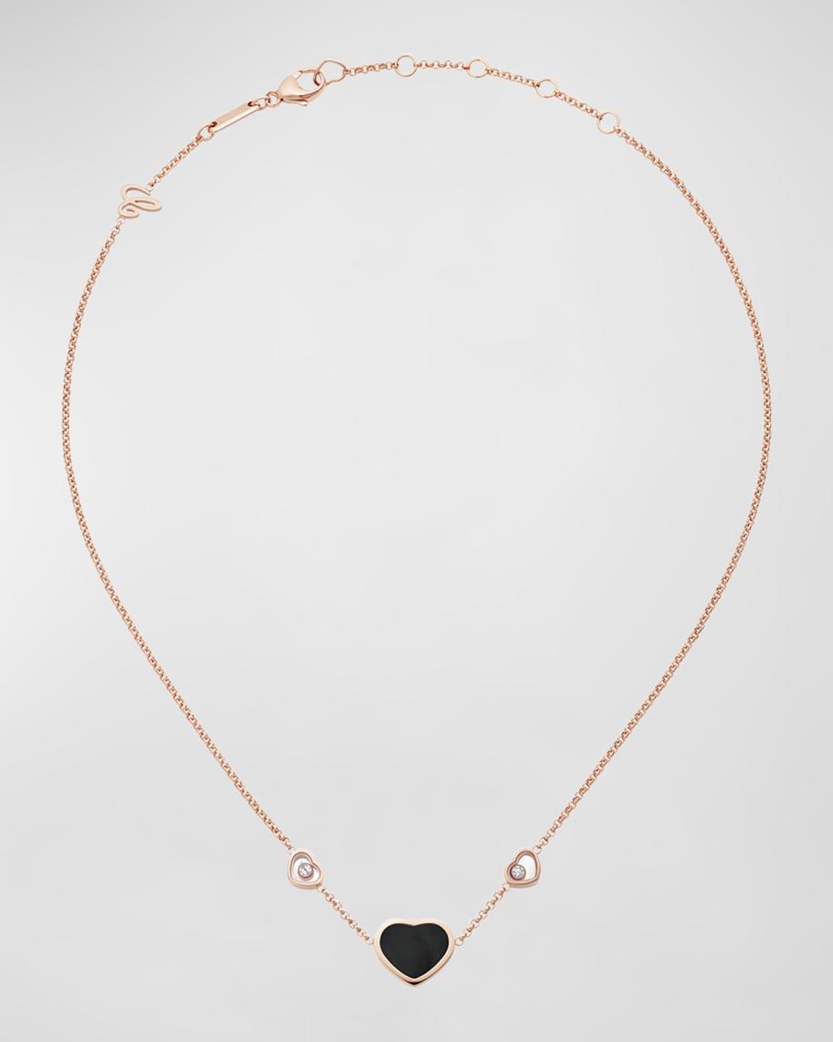 HAPPY HEART ONYX NECKLACE PINK GOLD DIAMOND