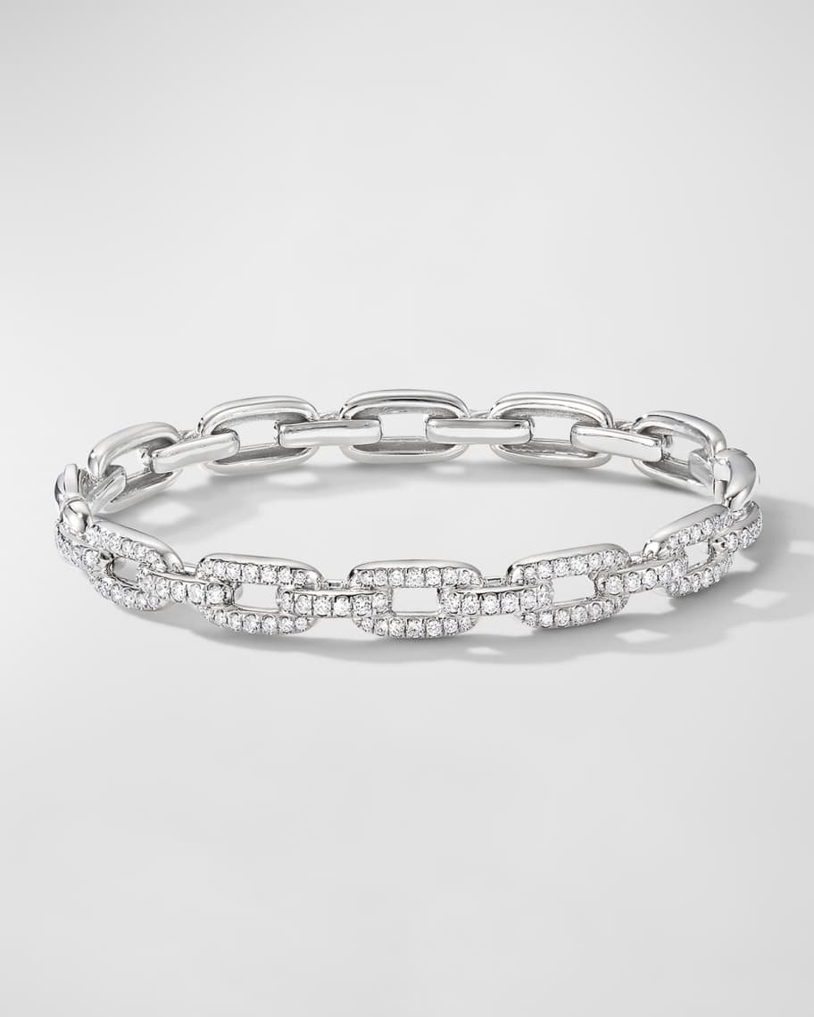 David Yurman Stax Link Bracelet with Diamonds in 18K White Gold, 7mm, Size S