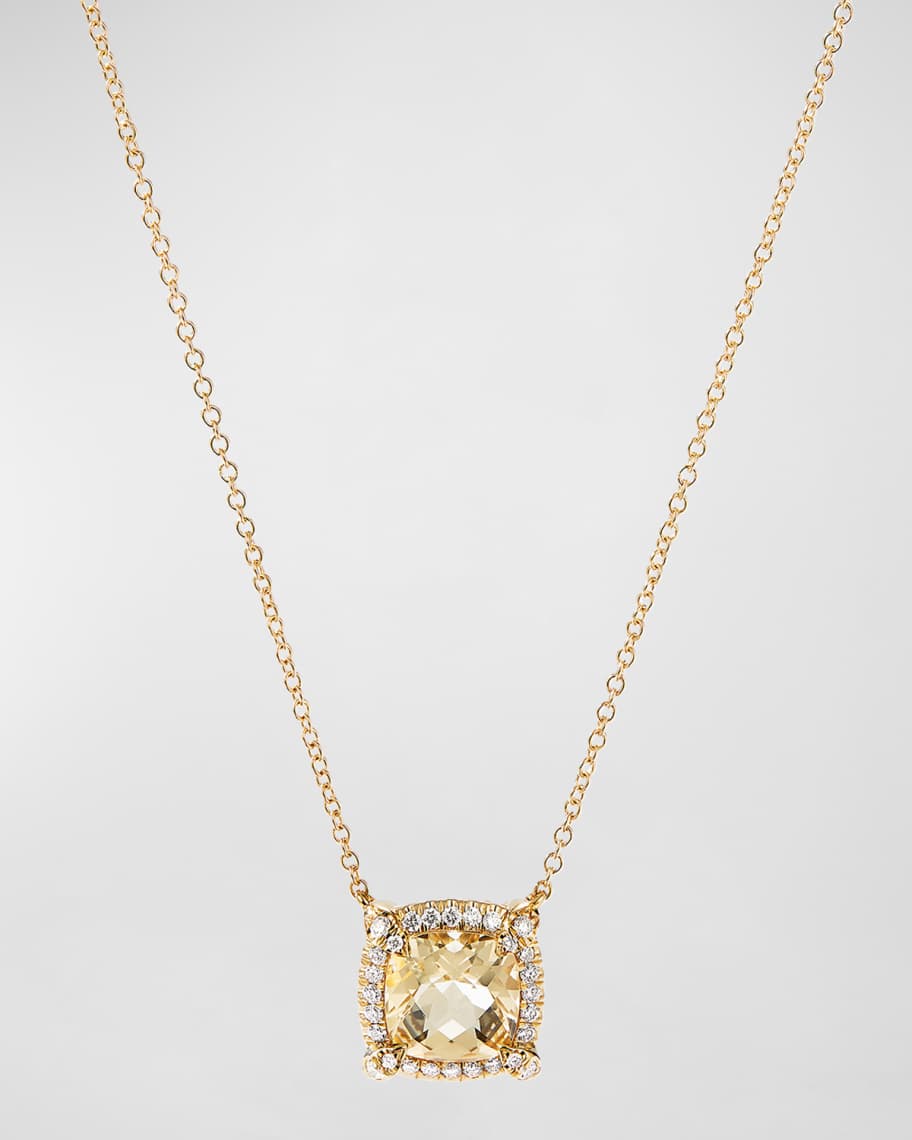 David Yurman Petite Chatelaine Pave Bezel Pendant Necklace in 18K Yellow Gold with Pink Tourmaline