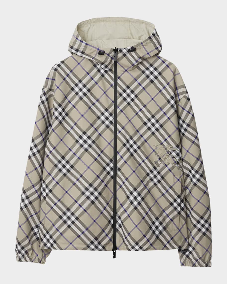 BURBERRY｜JACKETS (Reversible Check Jacket (8104911)) Burberry Reversible Check Crop Zip Jacket | Neiman Marcus