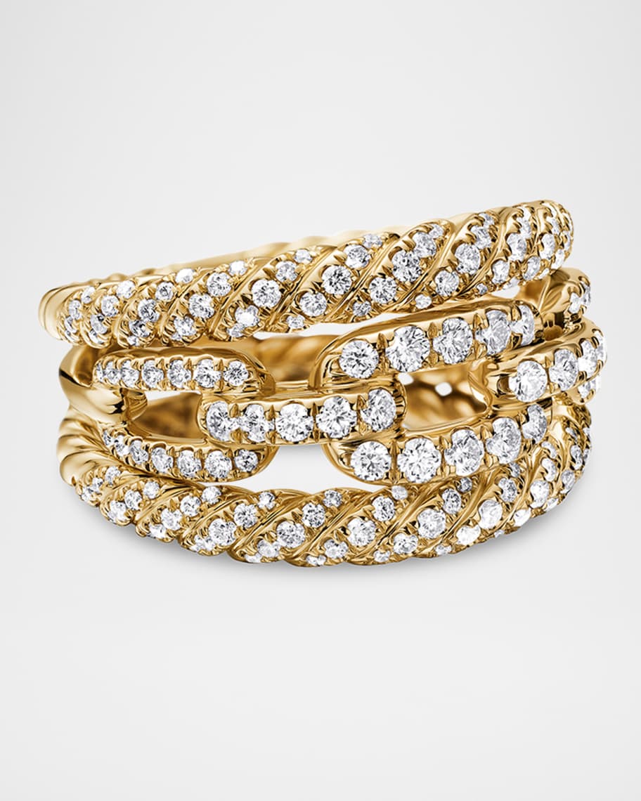David Yurman 3-Row Full Pave Stax Ring with Diamonds and 18k