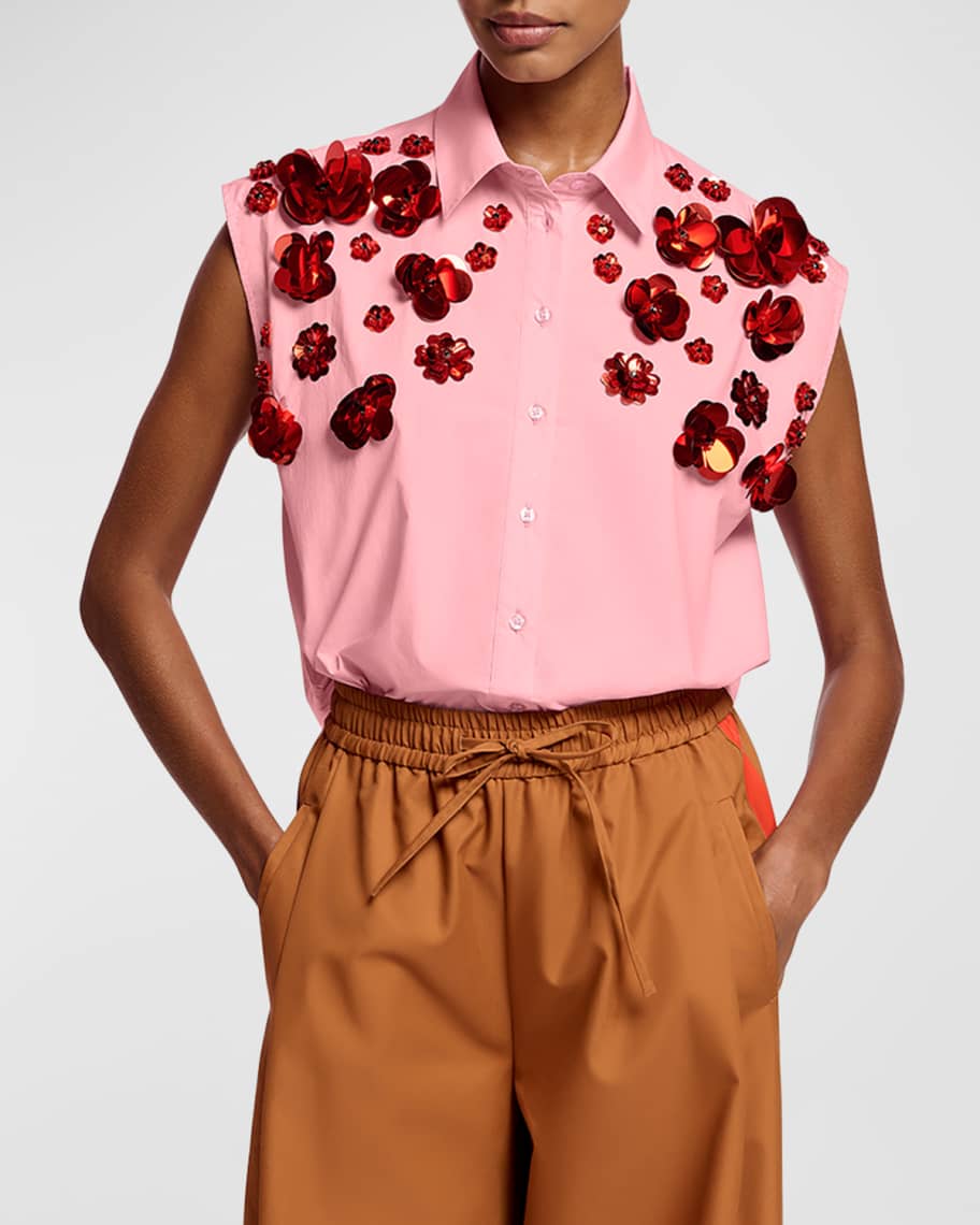 Image 1 of 5: Fight Embroidered Rhinestone and Sequin Sleeveless Shirt