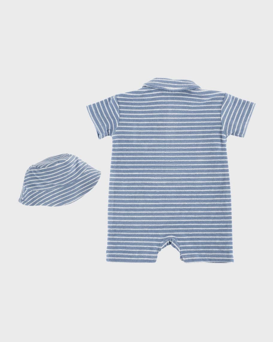 Image 2 of 3: Boy's Cotton-Blend Romper and Hat Set, Size 3M-18M