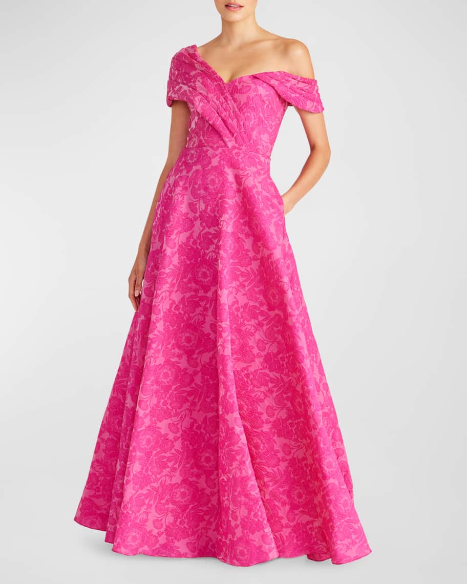 Theia Marlene One-Shoulder Floral Jacquard Gown | Neiman Marcus