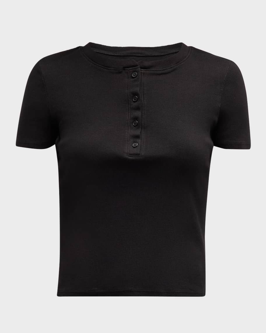Image 1 of 6: Lorene Rib Short-Sleeve Henley T-Shirt